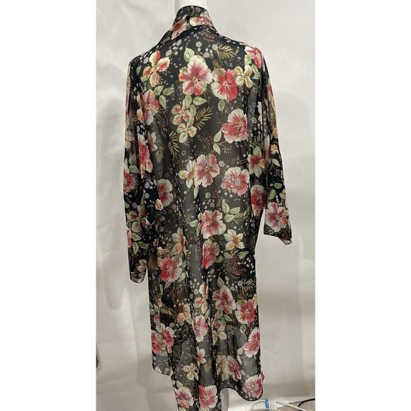 Zara Woman Floral Kimono Duster Black Sheer Size Medium M - XL Side Slits Drape - Picture 3 of 11